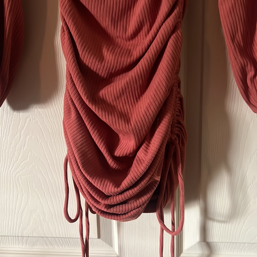 Vestique Ribbed Rust Mini Dress - Picture 2 of 7